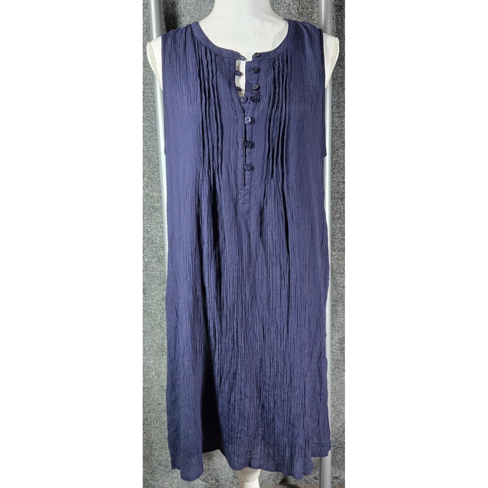 Zac & Rachel Navy Blue Pintuck Sleeveless Tunic Top Gauze Texture Large